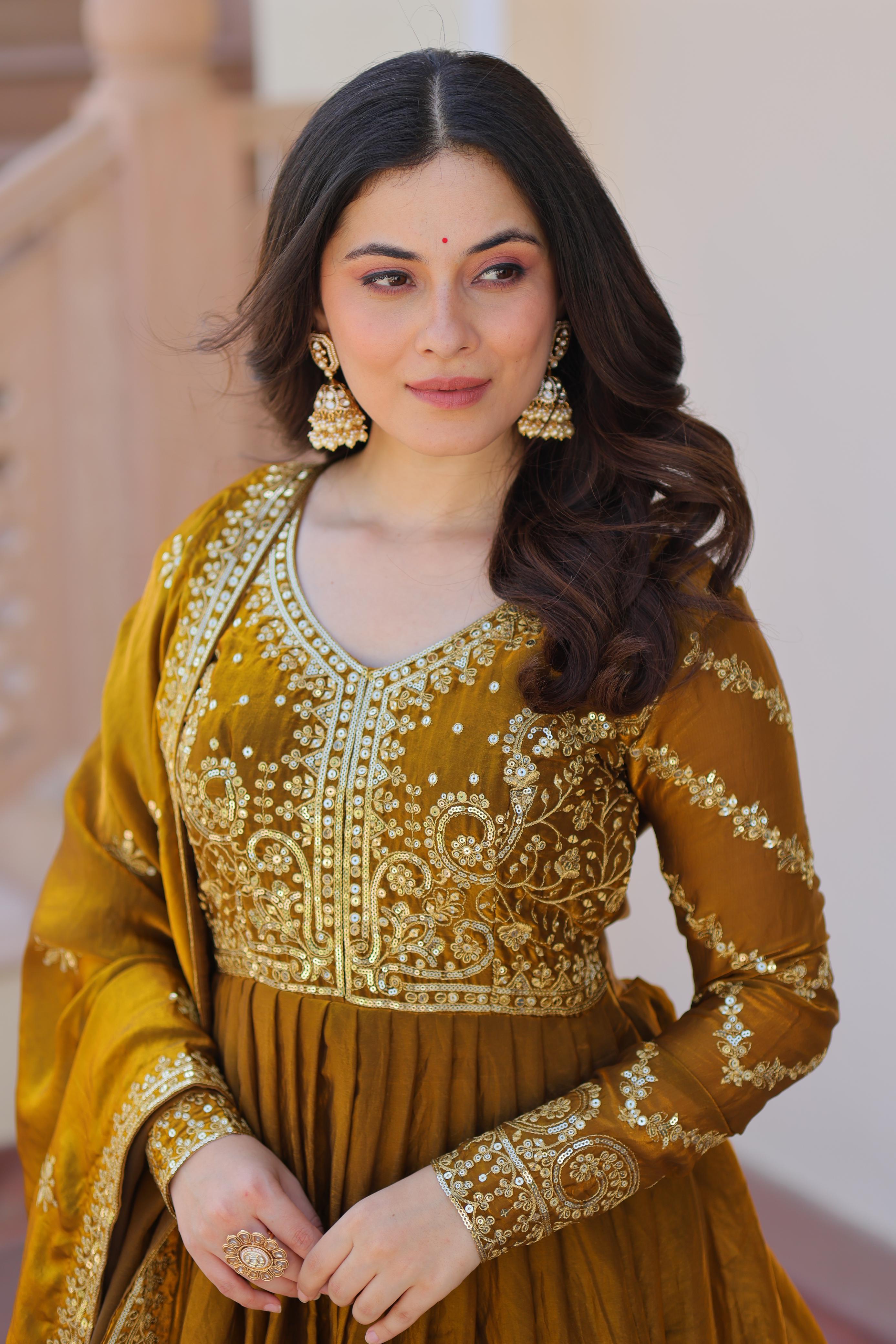 Fendy Fabric Designer Gown with Dupatta – Wedding Mehendi Wear