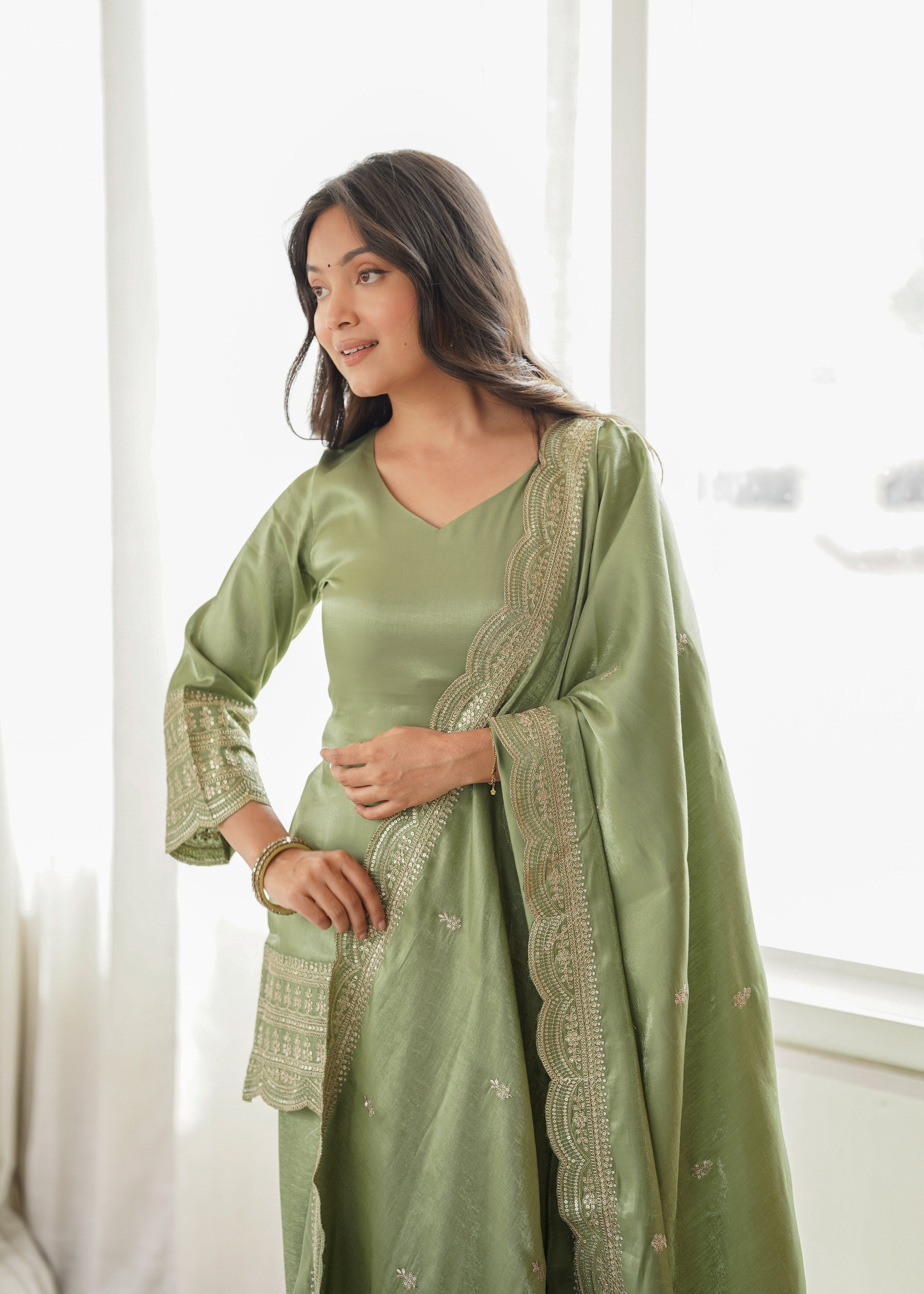 Glass Roman Silk Embroidered Top with Farshi Shalwar & Dupatta – Festive Wedding Wear