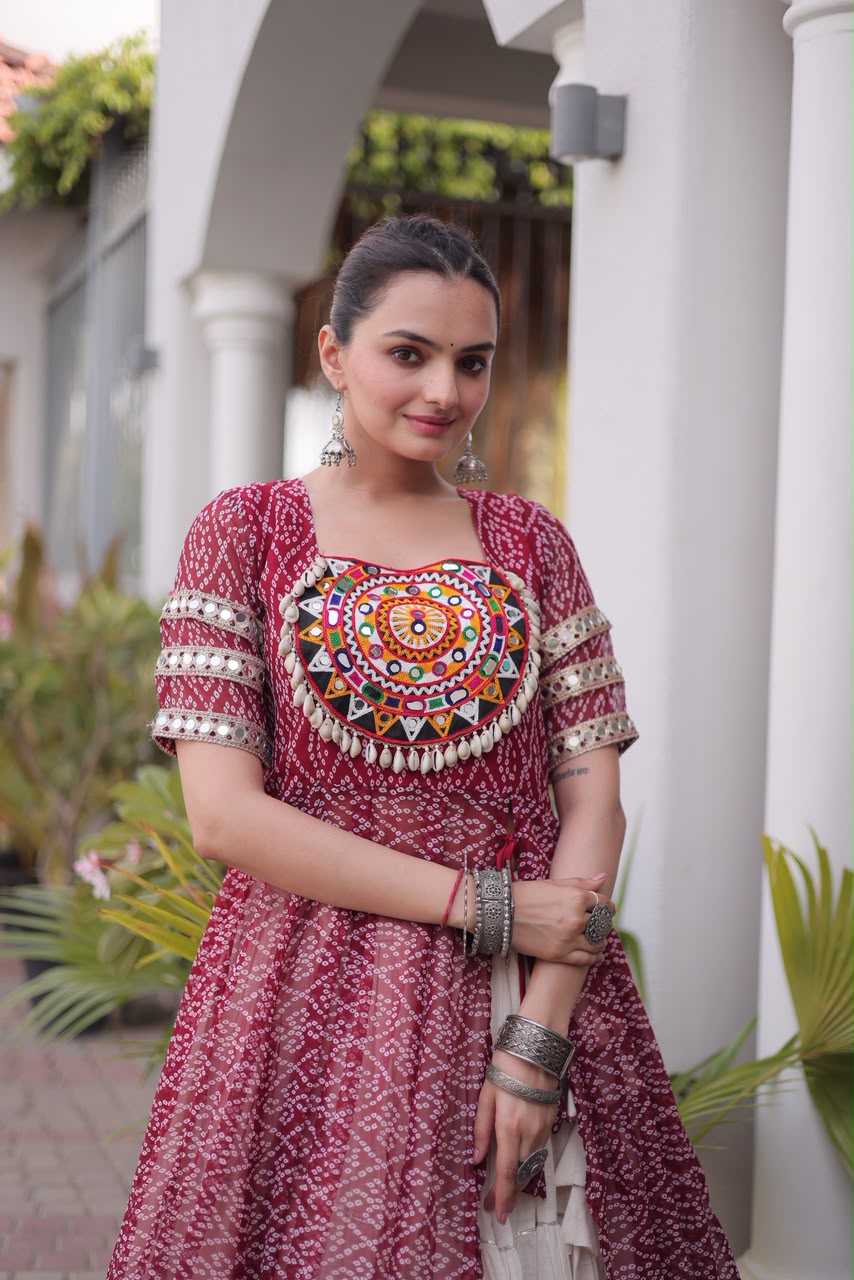 Navratri Kora Cotton Lehenga with Bandhani Kurti – Garba Wear