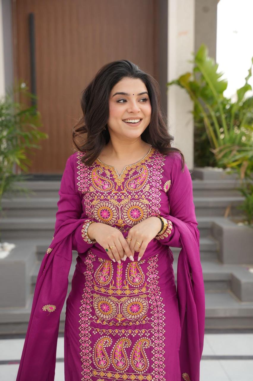 Chinnon Silk Top-Pant-Dupatta Set – Eid & Festive Party Wear