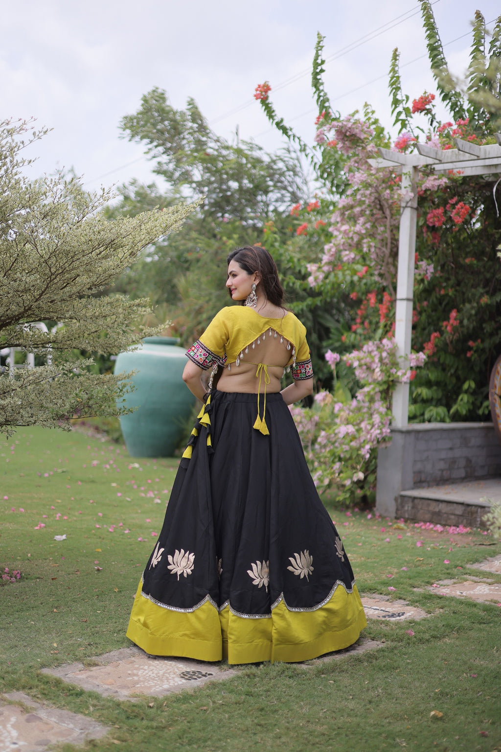 Navratri Roman Lehenga with Kutchi Gamthi Top – Garba Sangeet Wear