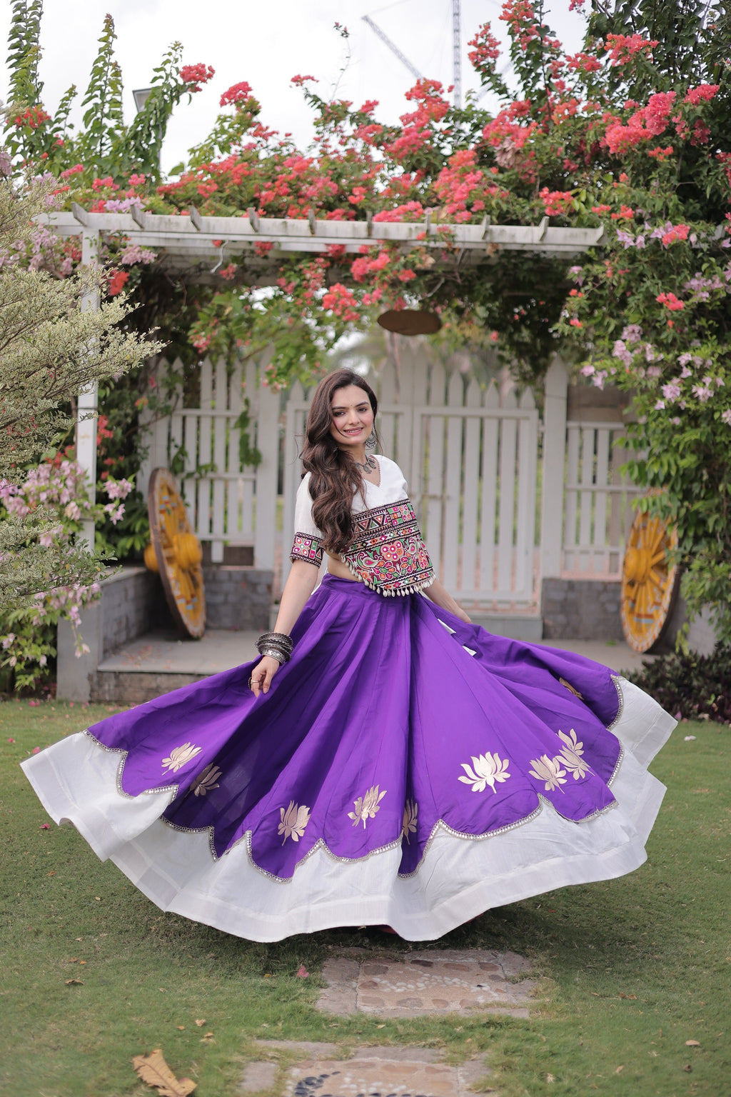 Navratri Roman Lehenga with Kutchi Gamthi Top – Garba Sangeet Wear