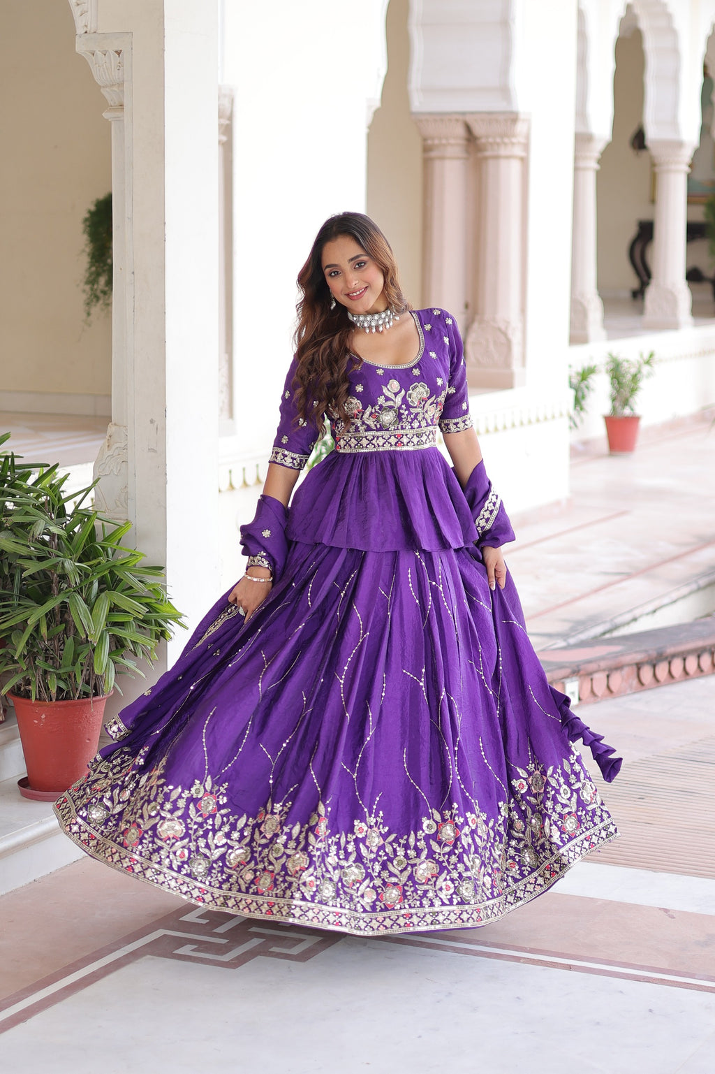 Gold Crush Peplum Bridal Lehenga Choli with Dupatta – Sangeet Wear