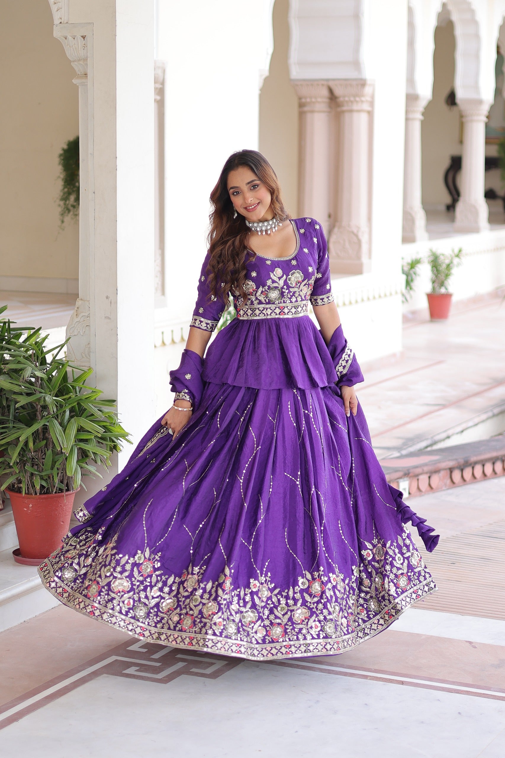Gold Crush Peplum Bridal Lehenga Choli with Dupatta – Sangeet Wear