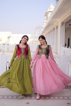Mal Chanderi Gown with Ice Velvet Koti – Festive Party Wear