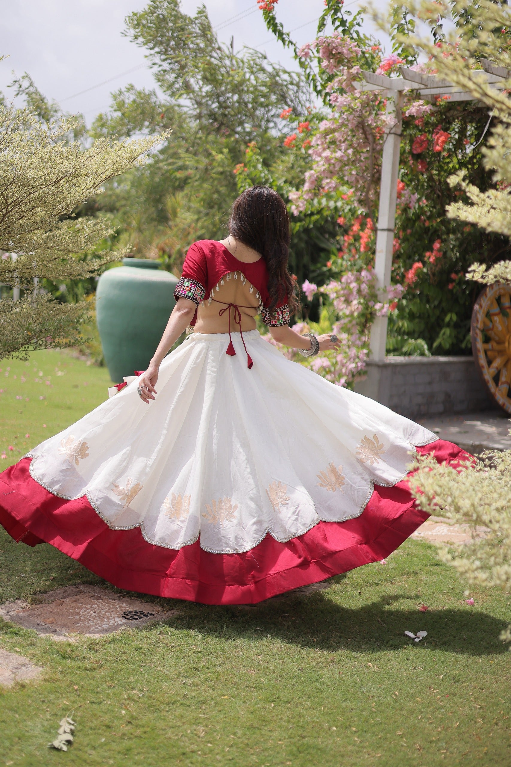 Navratri Roman Lehenga with Kutchi Gamthi Top – Garba Sangeet Wear