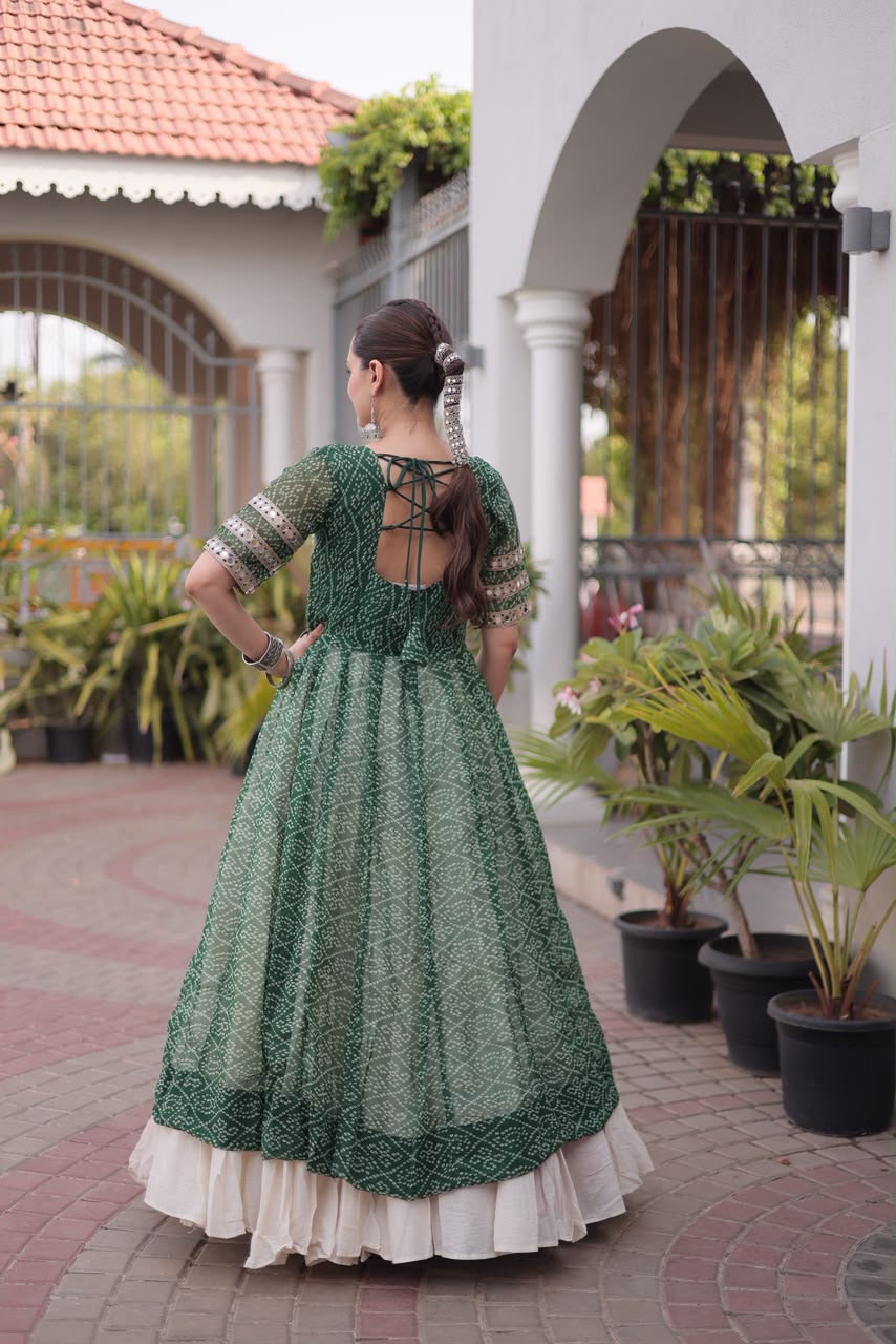Navratri Kora Cotton Lehenga with Bandhani Kurti – Garba Wear