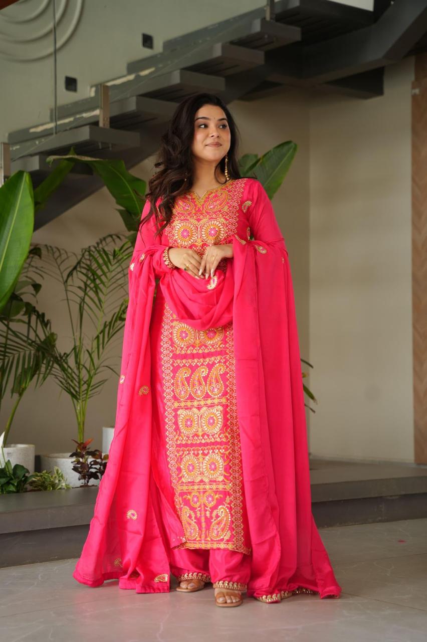 Chinnon Silk Top-Pant-Dupatta Set – Eid & Festive Party Wear