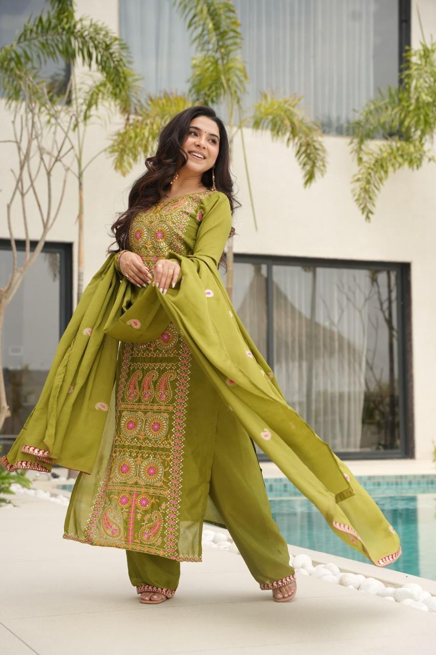 Chinnon Silk Top-Pant-Dupatta Set – Eid & Festive Party Wear