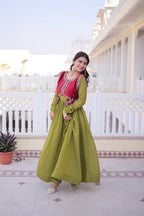 Mal Chanderi Gown with Ice Velvet Koti – Festive Party Wear