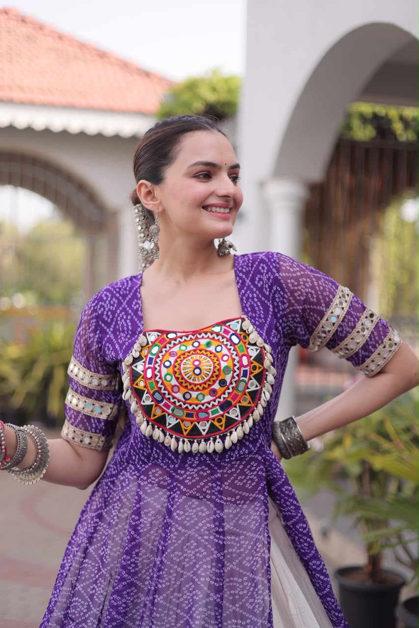 Navratri Kora Cotton Lehenga with Bandhani Kurti – Garba Wear