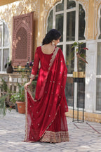 Maroon Faux Blooming Designer Gown with Dupatta – Wedding Reception