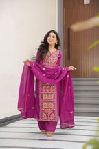 Chinnon Silk Top-Pant-Dupatta Set – Eid & Festive Party Wear