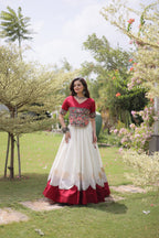 Navratri Roman Lehenga with Kutchi Gamthi Top – Garba Sangeet Wear