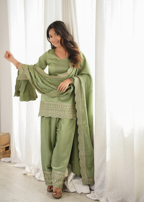 Glass Roman Silk Embroidered Top with Farshi Shalwar & Dupatta – Festive Wedding Wear