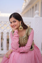 Mal Chanderi Gown with Ice Velvet Koti – Festive Party Wear