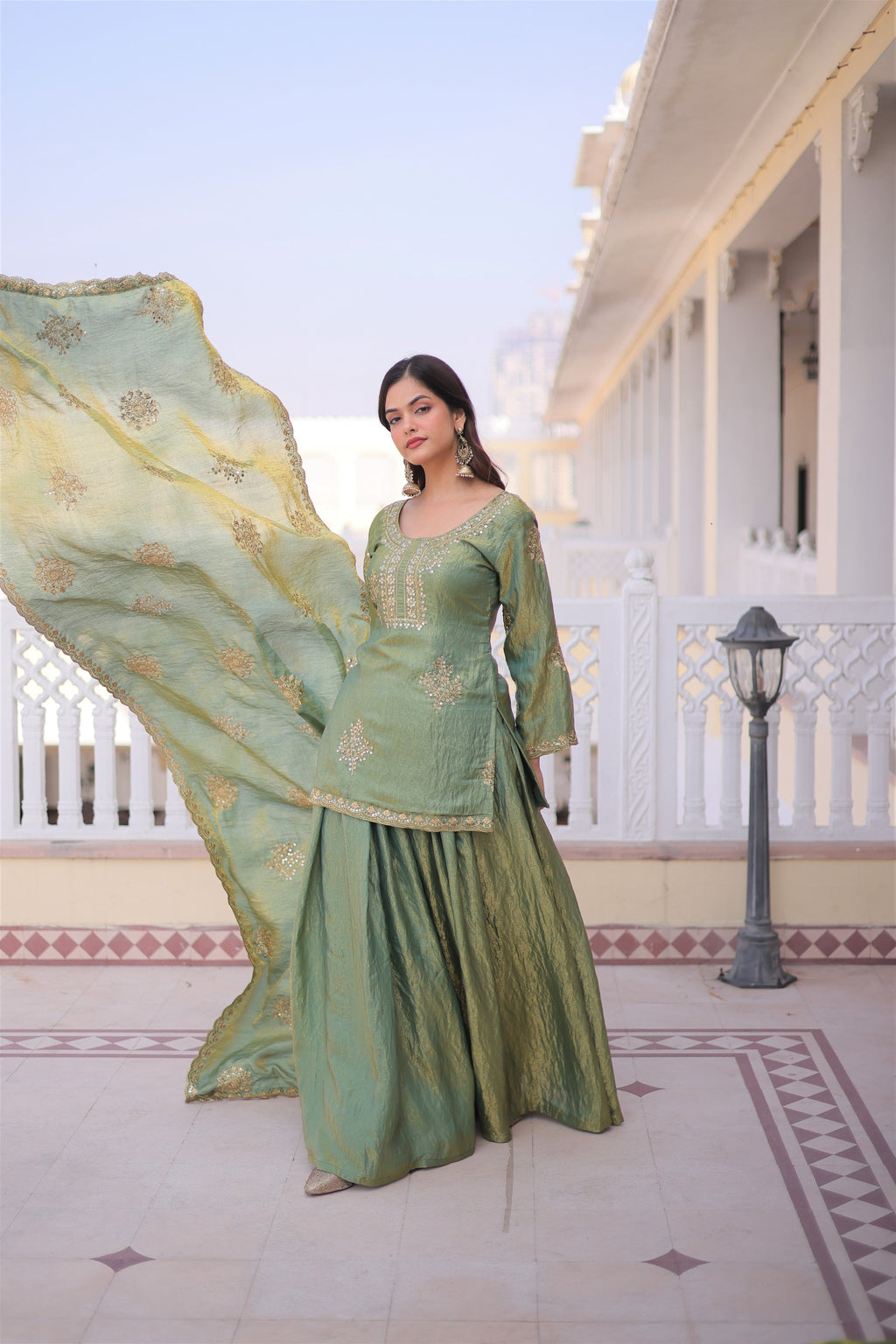 Fendi Crush Top-Sharara-Dupatta Set – Wedding Sangeet Wear