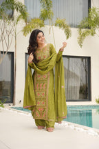 Chinnon Silk Top-Pant-Dupatta Set – Eid & Festive Party Wear