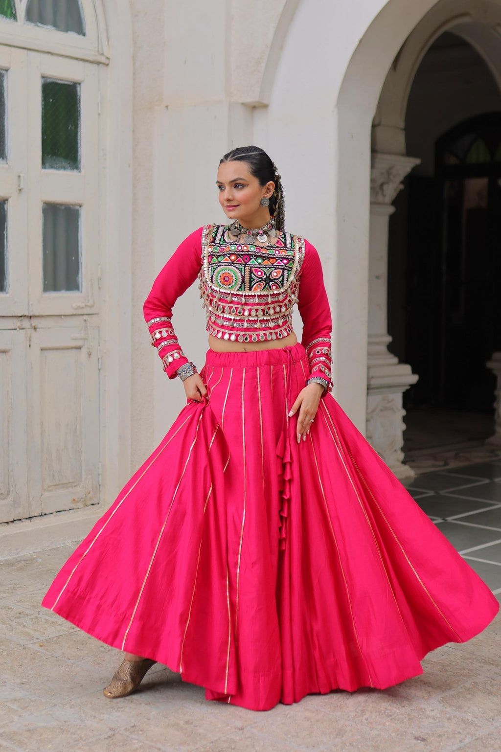 Navratri Roman Gota-Patti Lehenga with Kutchi Top – Garba Wear