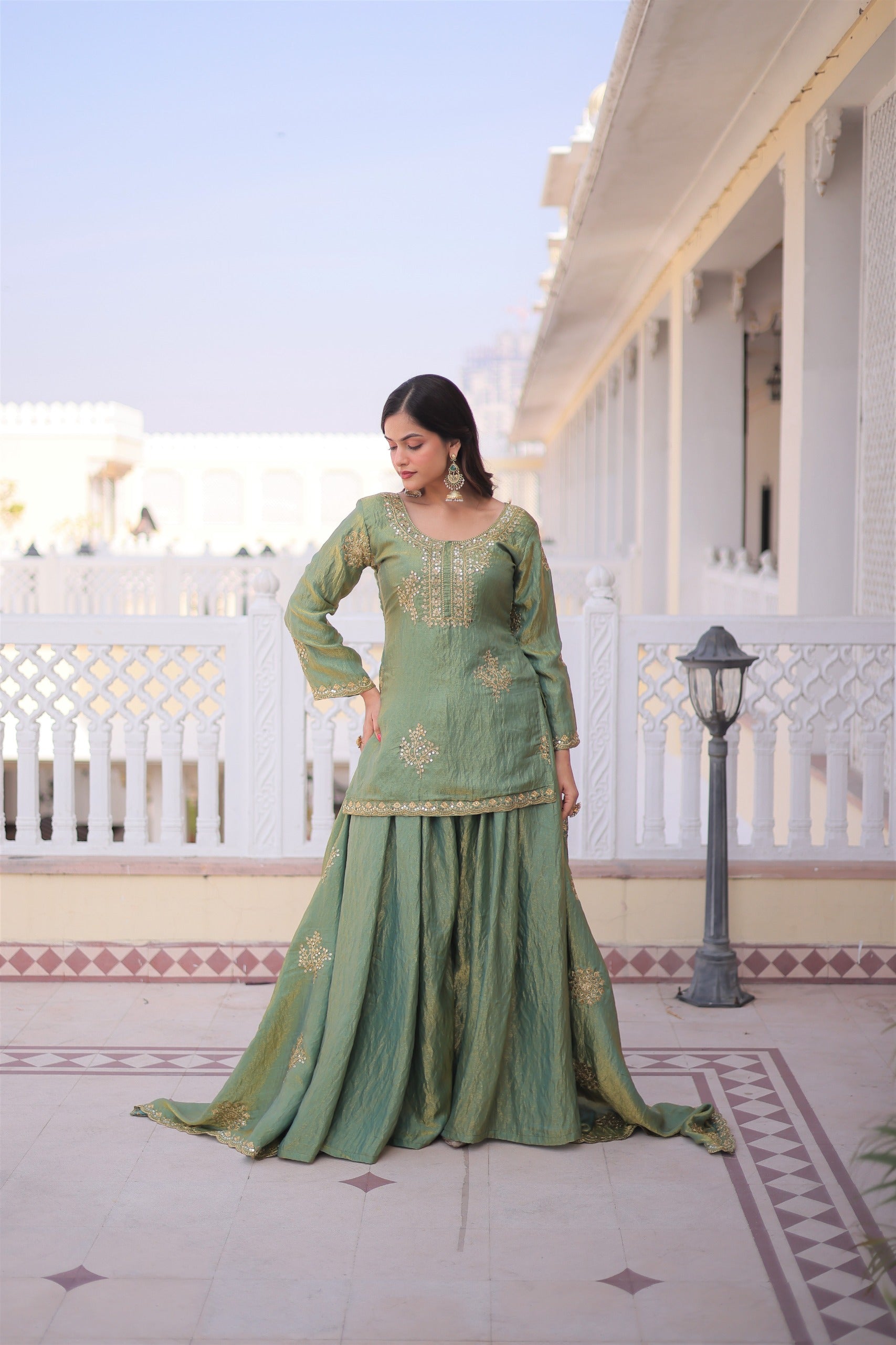 Fendi Crush Top-Sharara-Dupatta Set – Wedding Sangeet Wear