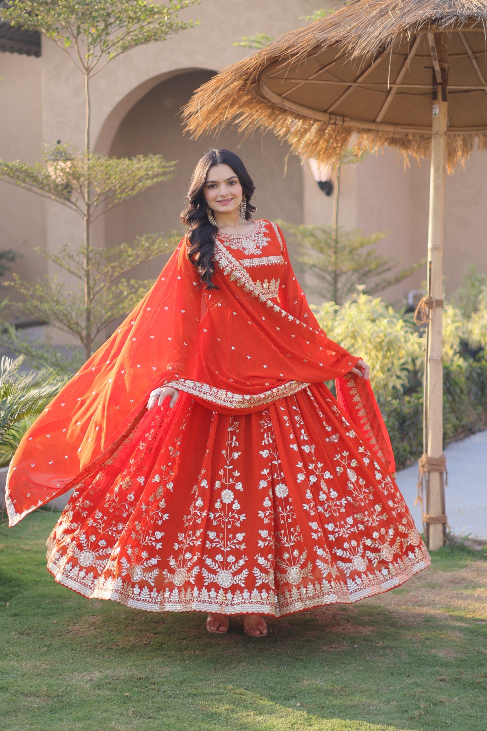 Purple Faux Blooming Georgette Gown with Dupatta – Wedding Reception