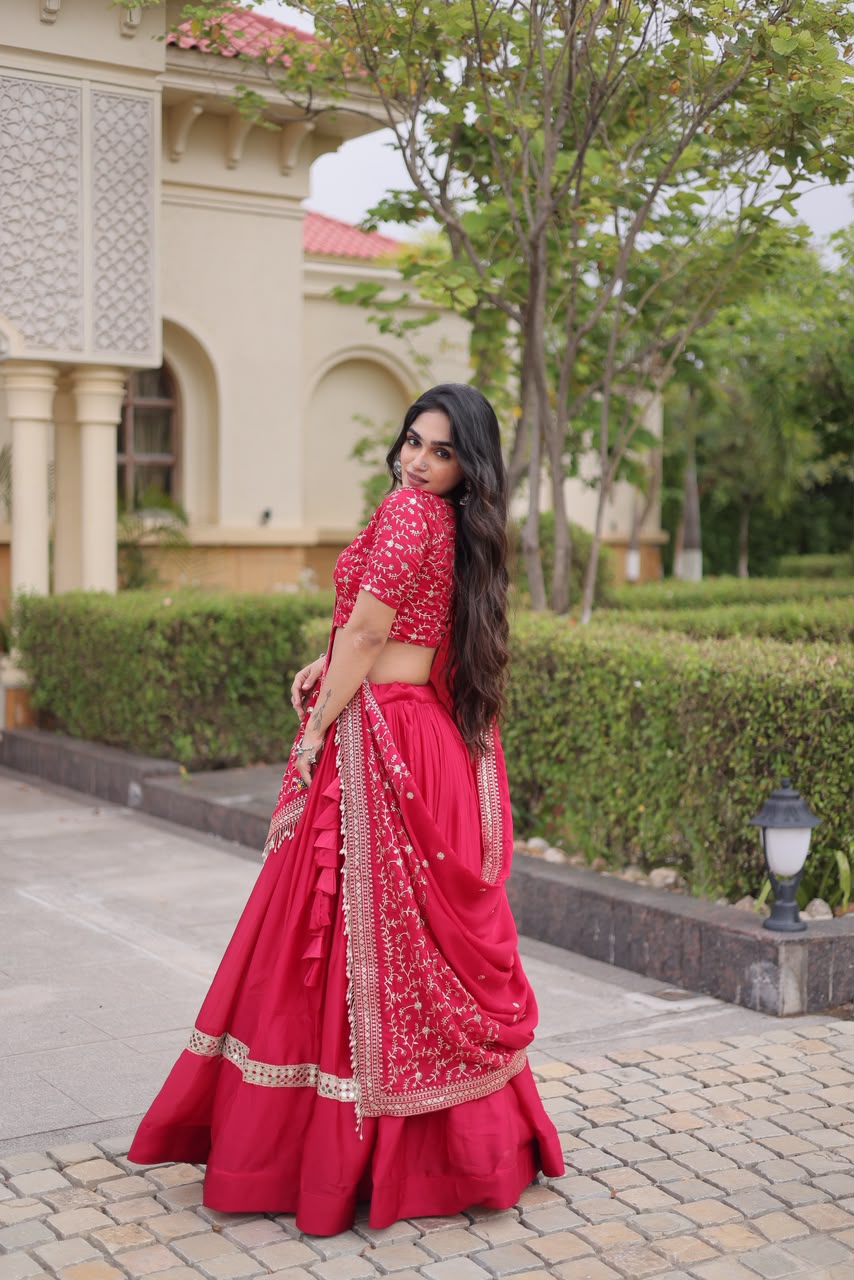 Glory Satin Bridal Lehenga Choli with Dupatta – Wedding & Sangeet Wear