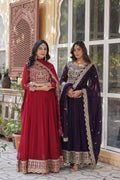 Maroon Faux Blooming Designer Gown with Dupatta – Wedding Reception