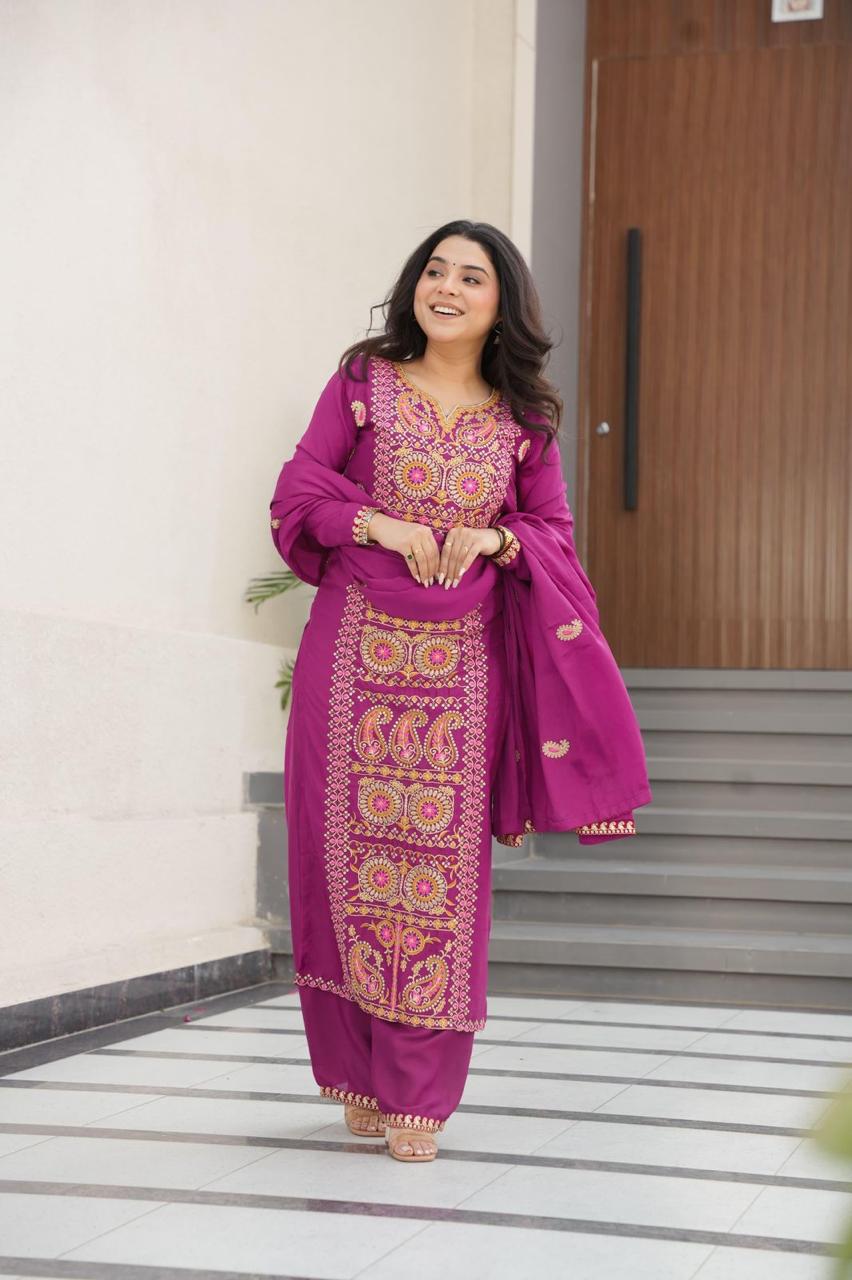 Chinnon Silk Top-Pant-Dupatta Set – Eid & Festive Party Wear
