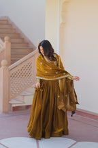 Fendy Fabric Designer Gown with Dupatta – Wedding Mehendi Wear