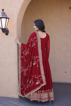 Maroon Embroidered Designer Gown with Dupatta – Wedding Reception Wear