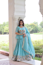 Gold Crush Peplum Bridal Lehenga Choli with Dupatta – Wedding Reception
