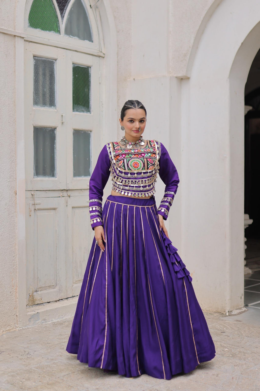 Navratri Roman Gota-Patti Lehenga with Kutchi Top – Garba Wear