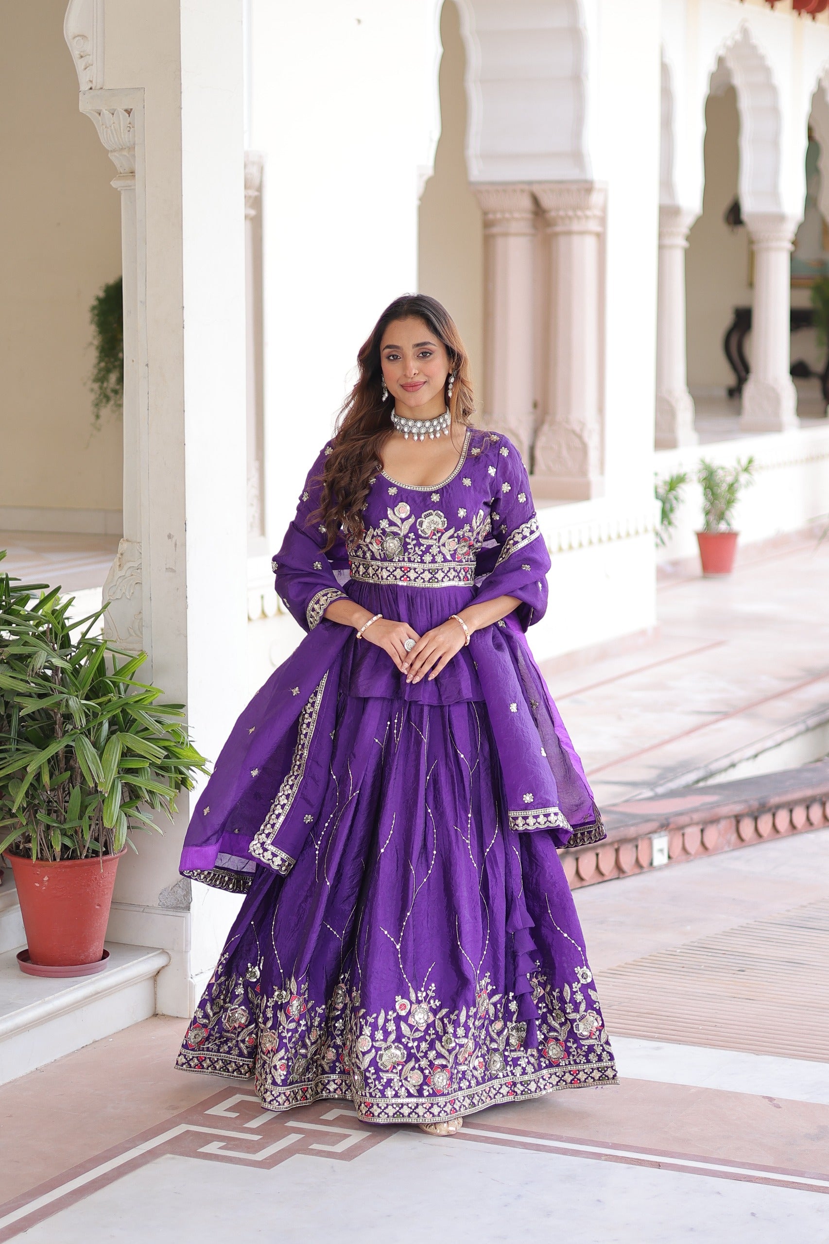 Gold Crush Peplum Bridal Lehenga Choli with Dupatta – Sangeet Wear