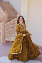 Fendy Fabric Designer Gown with Dupatta – Wedding Mehendi Wear