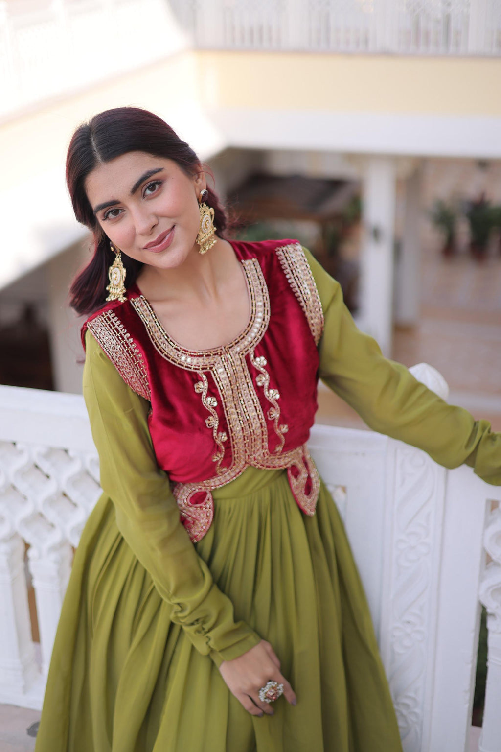 Mal Chanderi Gown with Ice Velvet Koti – Festive Party Wear